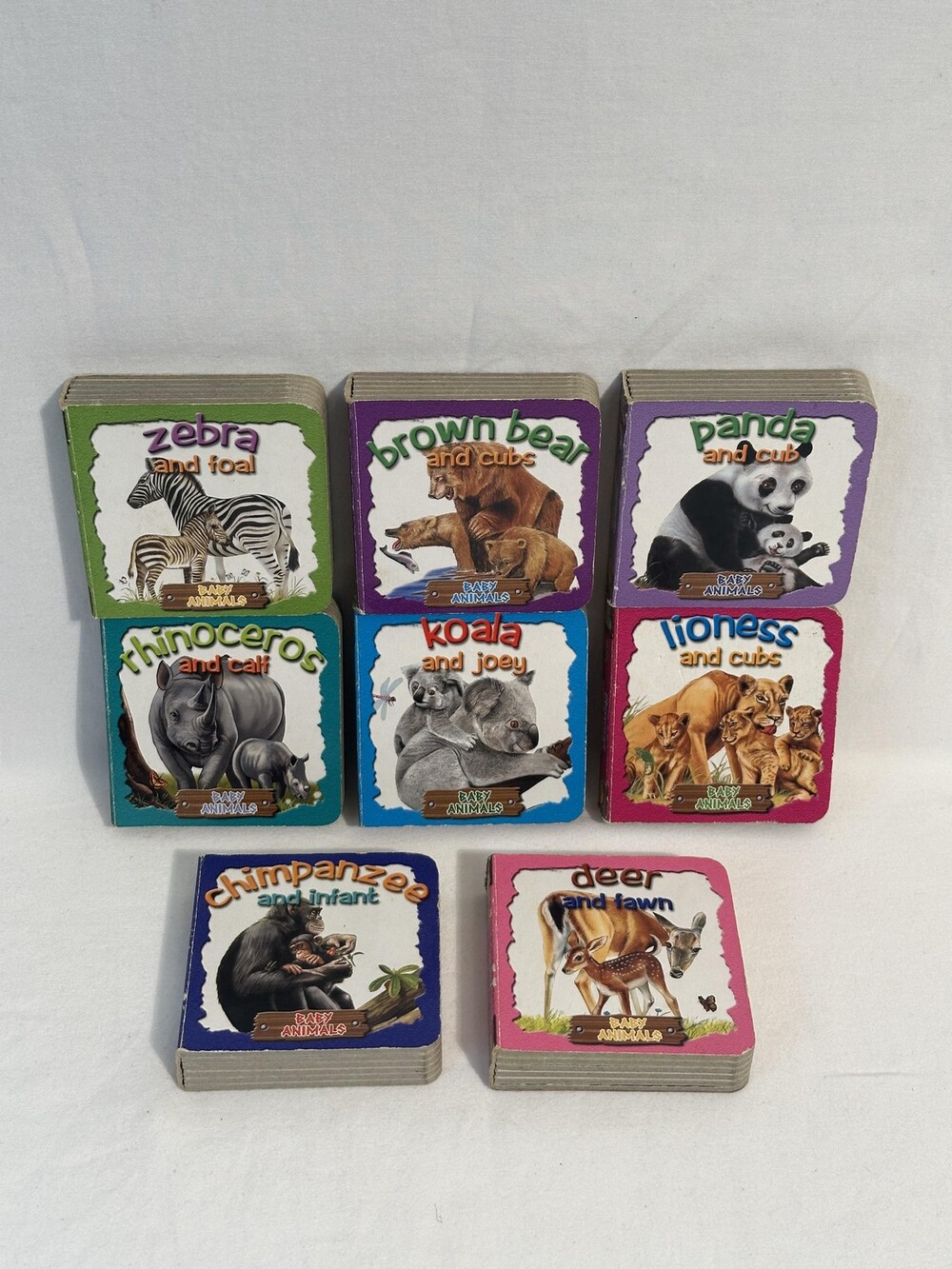 Baby Animals Board Book Lot 8 Small Square Zebra Bear Panda Deer Rhino Koala